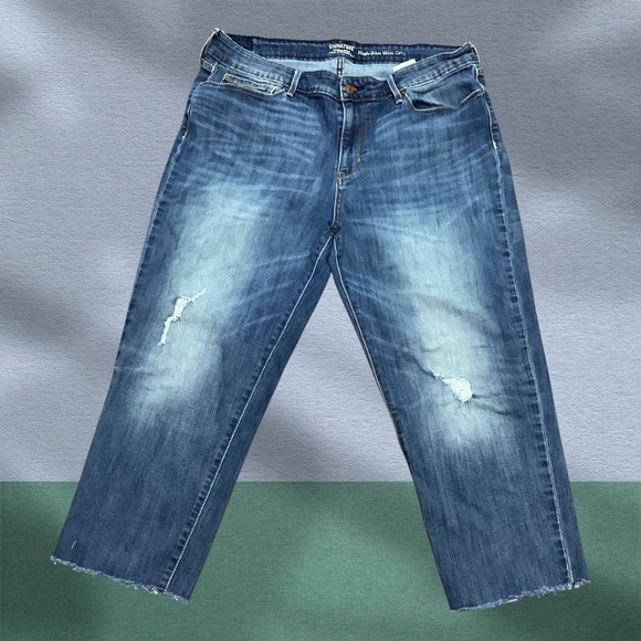 Signature by Levi Strauss & Co. Denim - Signature Levi Strauss High Rise Slim Crop Jeans Size 16 Medium Wash Distressed